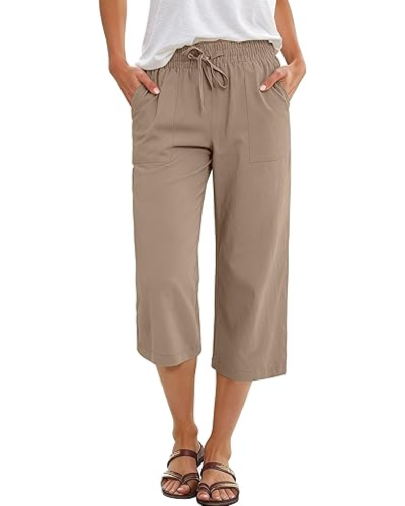 Lily Pantalon capri pour femme – taille haute, cordon de serrage et tissu fluide en rayonne