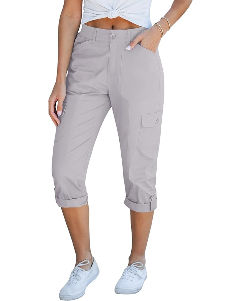 Julia Pantalones Capri Cargo para Mujer – Tiro Alto, 6 Bolsillos y Bajo Enrollado