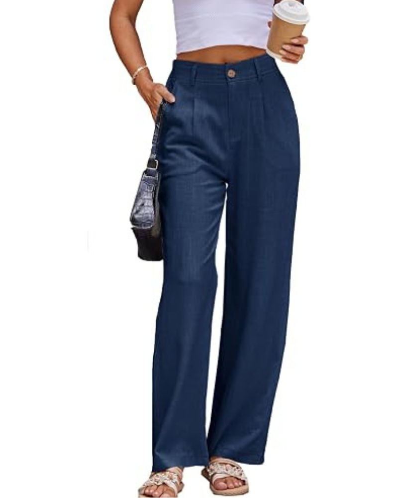 Katherine Pantaloni Donna Lino – Vita Alta, Chiusura Zip & Tasche Laterali