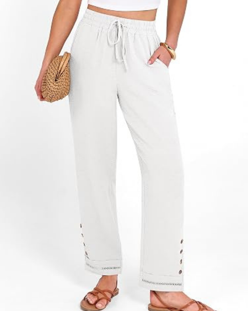 Hazel Pantaloni Donna Capri – Poliestere Morbido, Coulisse & Orlo con Bottoni