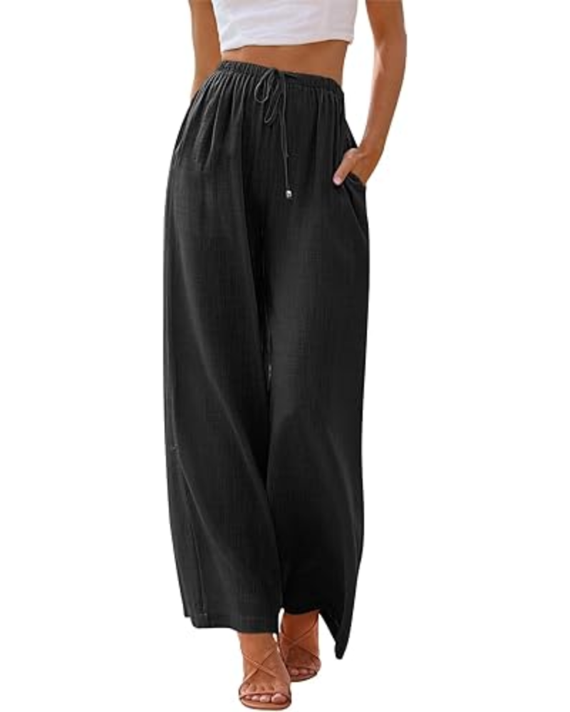 Natalie Pantaloni Donna Lino Rayon – Gamba Larga, Coulisse & Tessuto Leggero