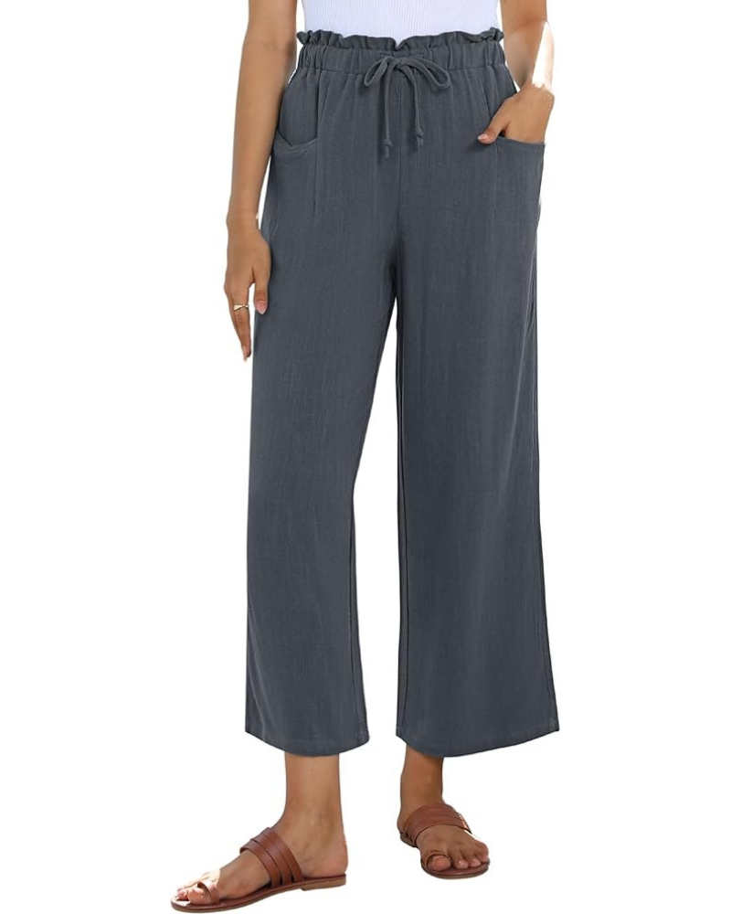 Pantalones capri de mujer Florence – Lino y rayón, cintura alta, cordón ajustable y bolsillos