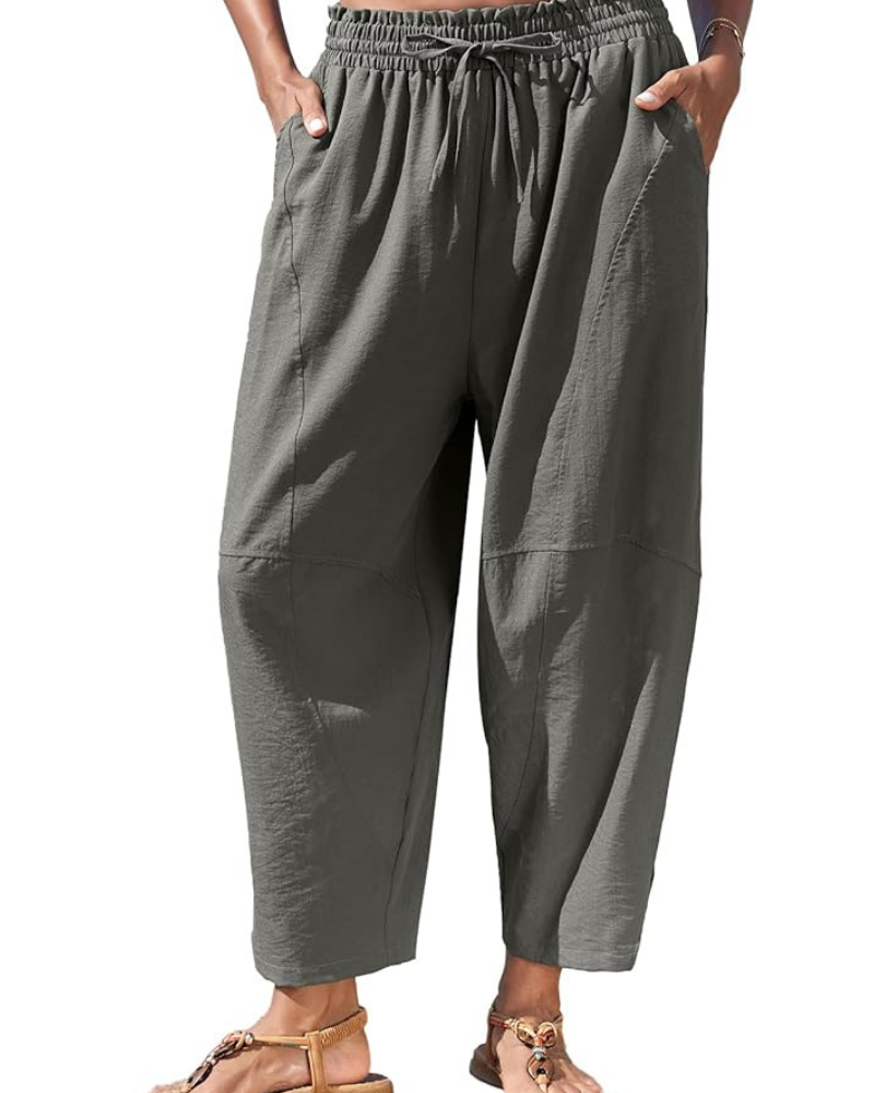 Pantalones de mujer Eleanor tipo harem – tiro alto, pierna ancha y bolsillos ocultos