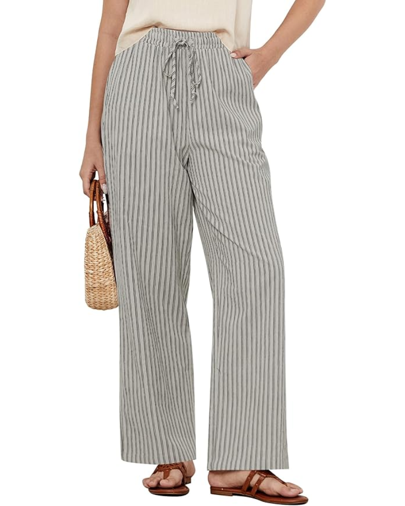Lucy Pantaloni Donna a Righe – Misto Lino, Gamba Larga & Coulisse