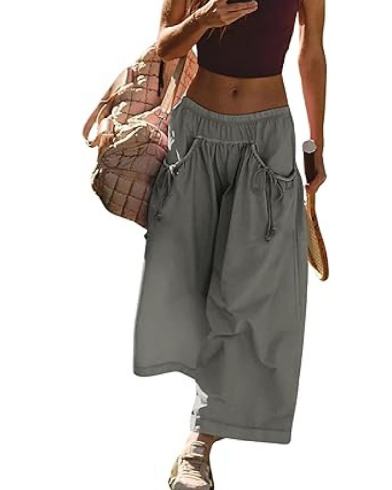 Lauren Women’s Sporty Trousers – Wide Leg, High Waist & Ruched Pockets