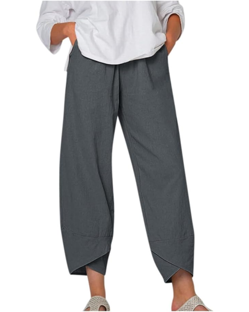 Pantalon capri pour femme Ella – Mélange de lin, taille élastiquée et imprimé floral