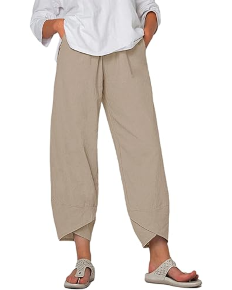 Diana Pantaloni Donna Capri – Misto Lino, Orlo Tulipano & Tasche Laterali
