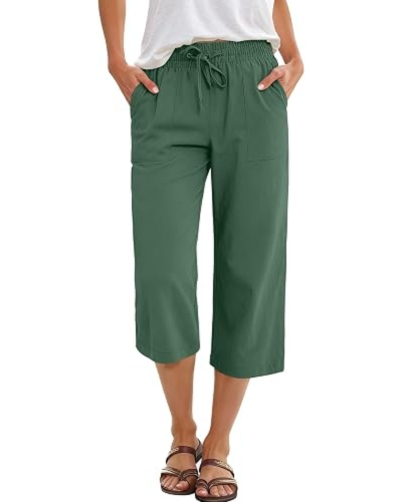 Lily Pantalon capri pour femme – taille haute, cordon de serrage et tissu fluide en rayonne