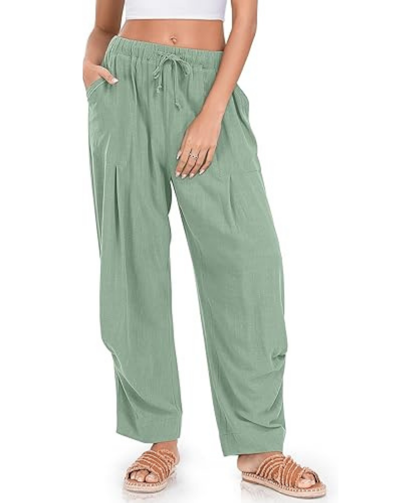 Beatrice Women’s Harem Pants – Linen Blend, Drawstring & Patch Pockets
