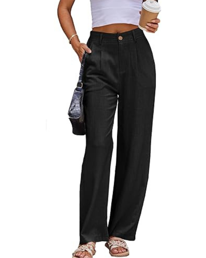 Katherine Pantaloni Donna Lino – Vita Alta, Chiusura Zip & Tasche Laterali