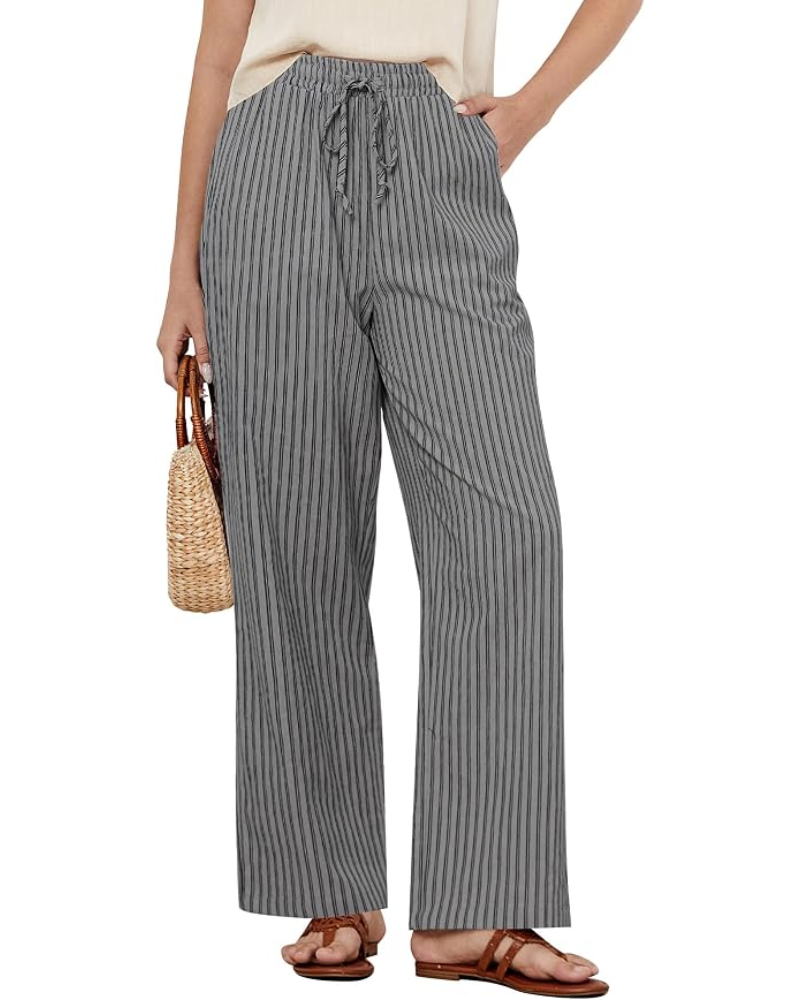 Lucy Pantaloni Donna a Righe – Misto Lino, Gamba Larga & Coulisse