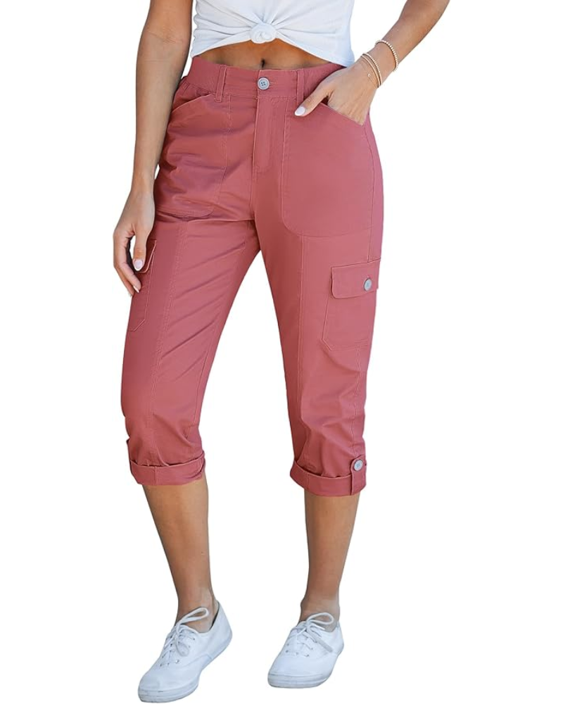 Julia Pantalones Capri Cargo para Mujer – Tiro Alto, 6 Bolsillos y Bajo Enrollado