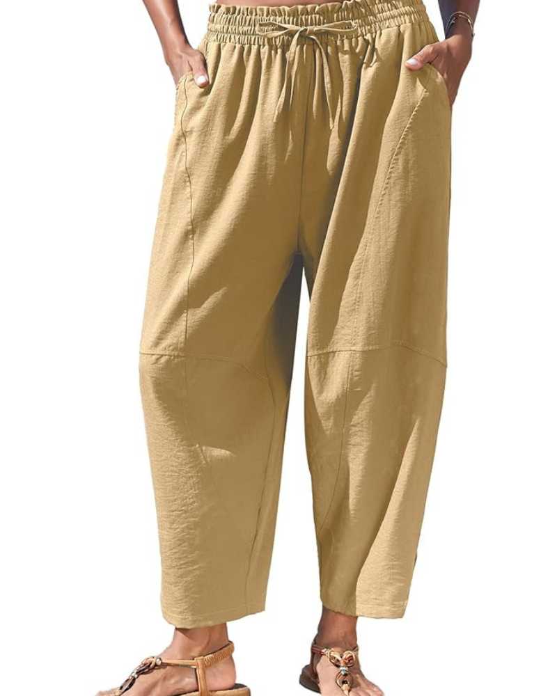 Pantalones de mujer Eleanor tipo harem – tiro alto, pierna ancha y bolsillos ocultos