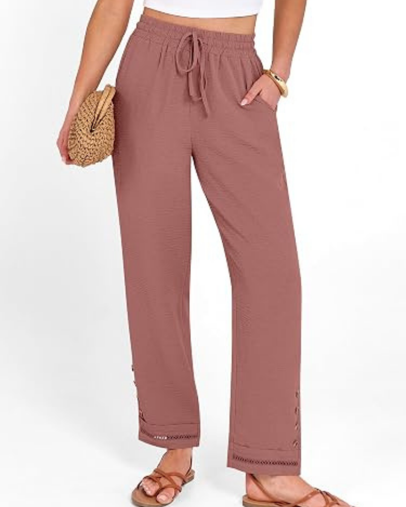 Hazel Pantaloni Donna Capri – Poliestere Morbido, Coulisse & Orlo con Bottoni