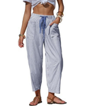 Penelope Pantaloni Donna Barrel – Effetto Lino, Righe, Coulisse & Tasche