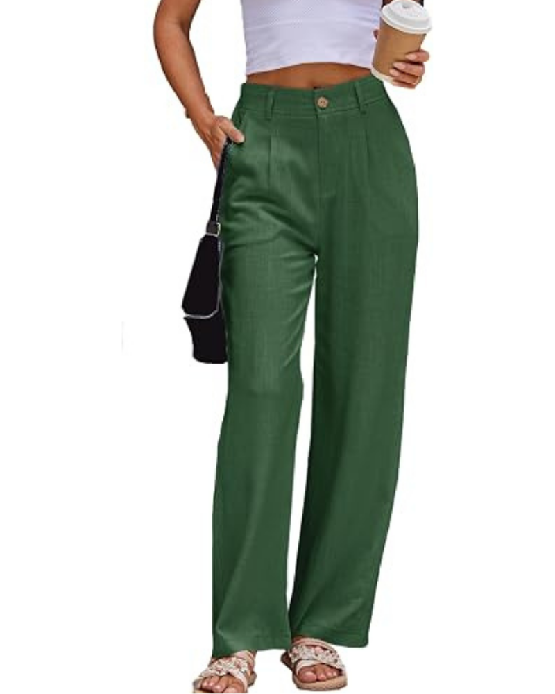 Katherine Pantaloni Donna Lino – Vita Alta, Chiusura Zip & Tasche Laterali