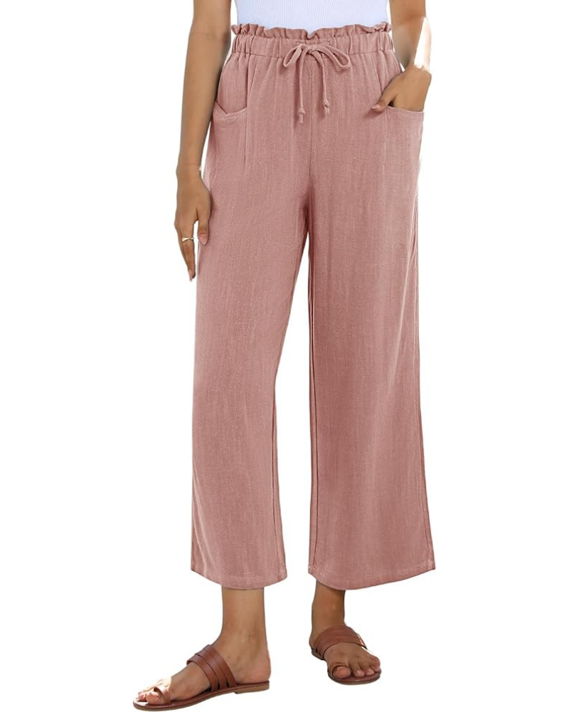 Pantalones capri de mujer Florence – Lino y rayón, cintura alta, cordón ajustable y bolsillos