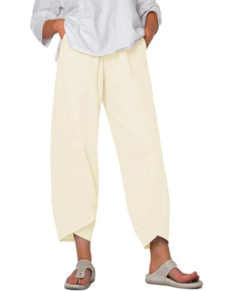 Diana Pantaloni Donna Capri – Misto Lino, Orlo Tulipano & Tasche Laterali