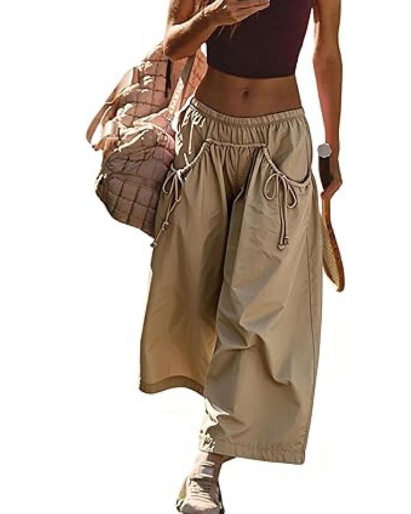 Lauren Women’s Sporty Trousers – Wide Leg, High Waist & Ruched Pockets