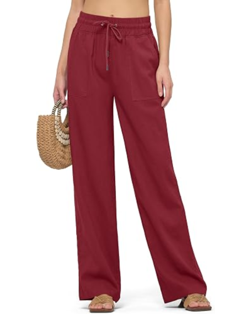 Emma Pantaloni Donna Lino – Gamba Larga, Coulisse & Tasche Funzionali
