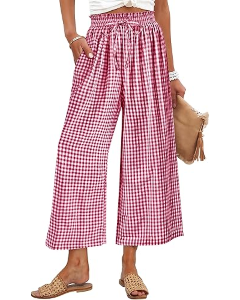 Pantalones Madison para mujer, cropped – Rayón, cintura fruncida y bolsillos laterales