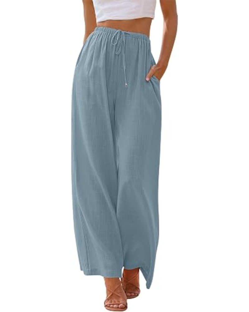 Natalie Pantaloni Donna Lino Rayon – Gamba Larga, Coulisse & Tessuto Leggero