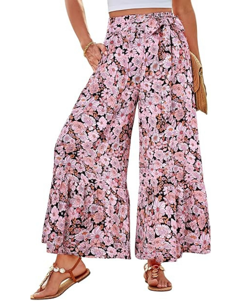 Savannah Pantaloni Donna Palazzo – Vita Alta, Cintura Regolabile & Tasche