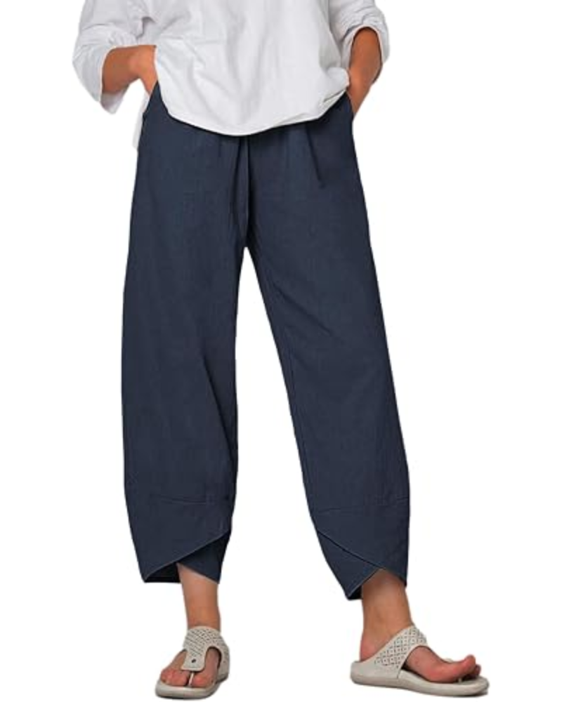 Diana Pantaloni Donna Capri – Misto Lino, Orlo Tulipano & Tasche Laterali