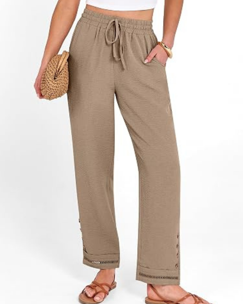 Hazel Pantaloni Donna Capri – Poliestere Morbido, Coulisse & Orlo con Bottoni