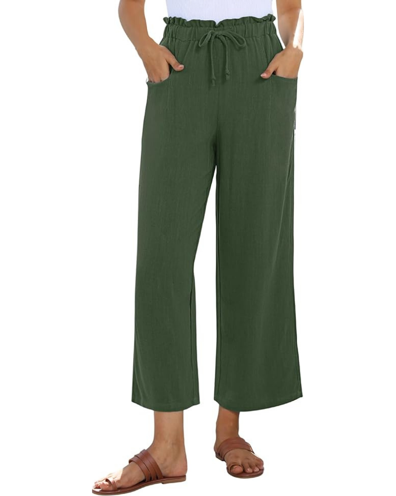 Pantalones capri de mujer Florence – Lino y rayón, cintura alta, cordón ajustable y bolsillos