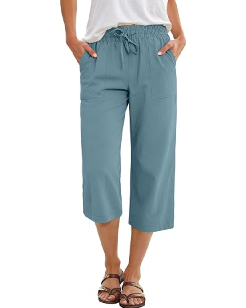 Lily Pantalon capri pour femme – taille haute, cordon de serrage et tissu fluide en rayonne