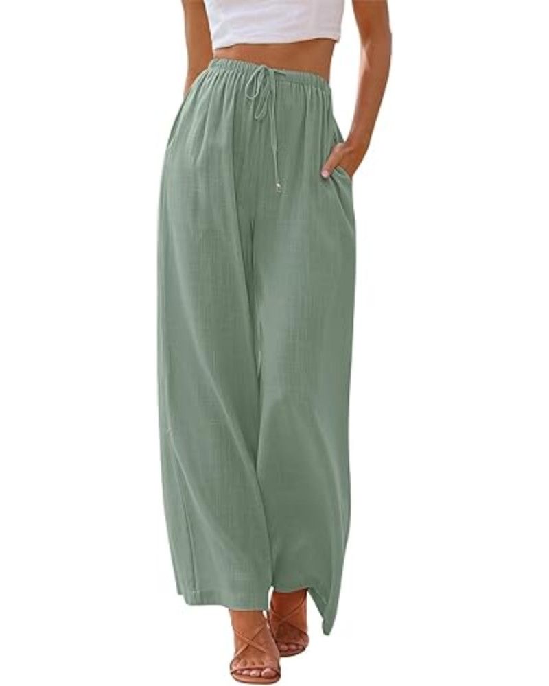 Natalie Pantaloni Donna Lino Rayon – Gamba Larga, Coulisse & Tessuto Leggero