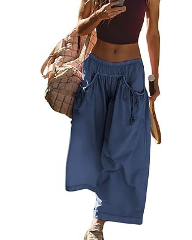 Lauren Women’s Sporty Trousers – Wide Leg, High Waist & Ruched Pockets
