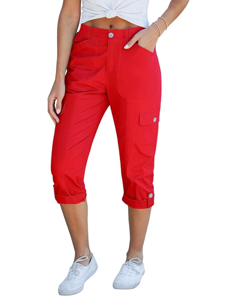 Julia Pantalones Capri Cargo para Mujer – Tiro Alto, 6 Bolsillos y Bajo Enrollado