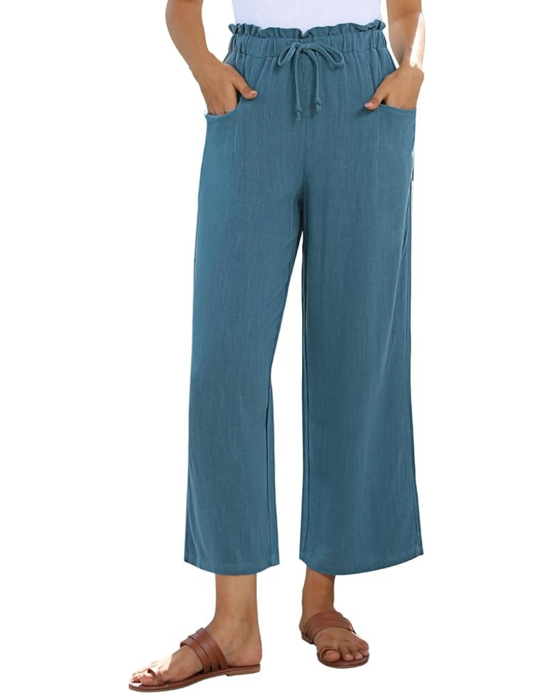 Pantalones capri de mujer Florence – Lino y rayón, cintura alta, cordón ajustable y bolsillos