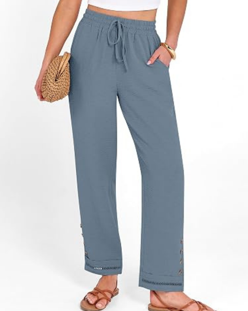 Hazel Pantaloni Donna Capri – Poliestere Morbido, Coulisse & Orlo con Bottoni