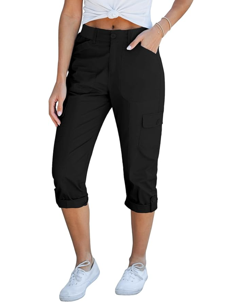 Julia Pantalones Capri Cargo para Mujer – Tiro Alto, 6 Bolsillos y Bajo Enrollado