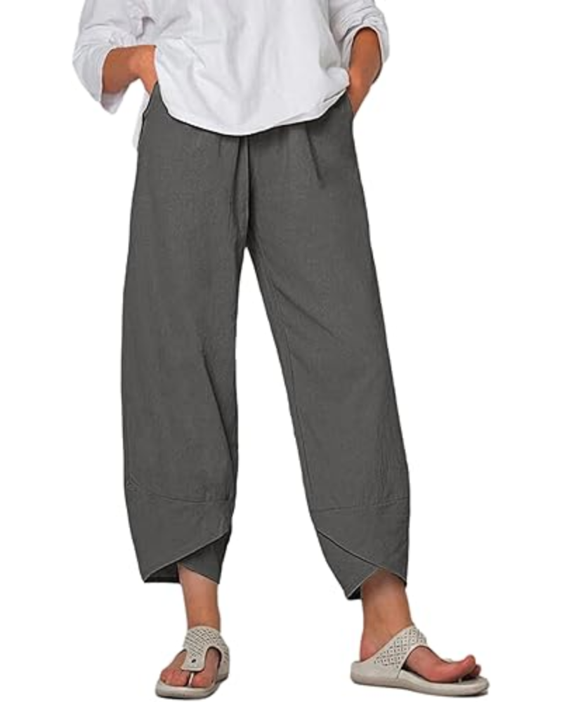 Diana Pantaloni Donna Capri – Misto Lino, Orlo Tulipano & Tasche Laterali
