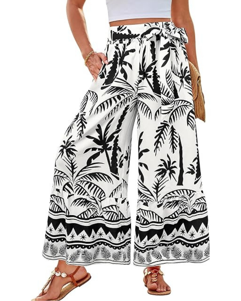 Savannah Pantaloni Donna Palazzo – Vita Alta, Cintura Regolabile & Tasche