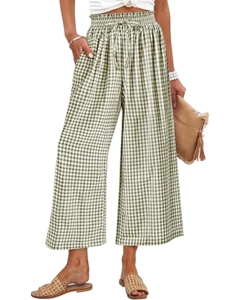 Pantalones Madison para mujer, cropped – Rayón, cintura fruncida y bolsillos laterales