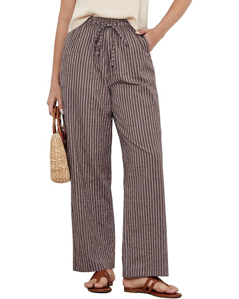 Lucy Pantaloni Donna a Righe – Misto Lino, Gamba Larga & Coulisse