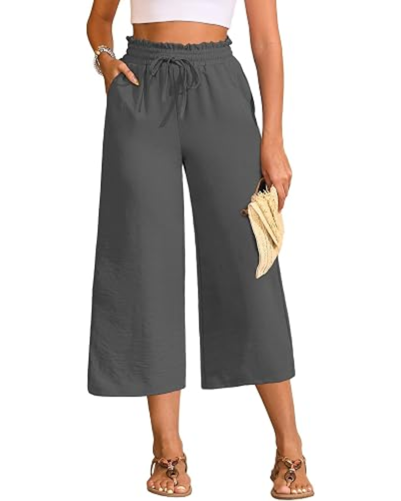 Chloé – Pantalon capri pour femme, taille haute, jambes larges et cordon de serrage réglable