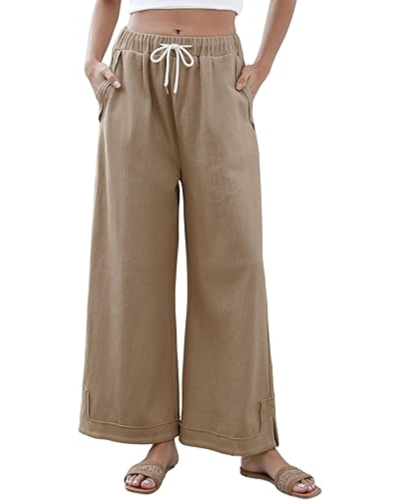 Isla dámské palazzo kalhoty – široké nohavice, stahovací šňůrka a roztřepený lem