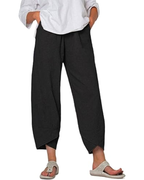 Diana Pantalon femme corsaire – Mélange de lin, ourlet tulipe et poches latérales