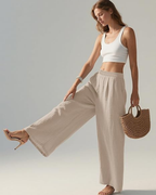 Evelyn Palazzo Pants for Women – Linen Blend, Elastic Waist, and Side Pockets
