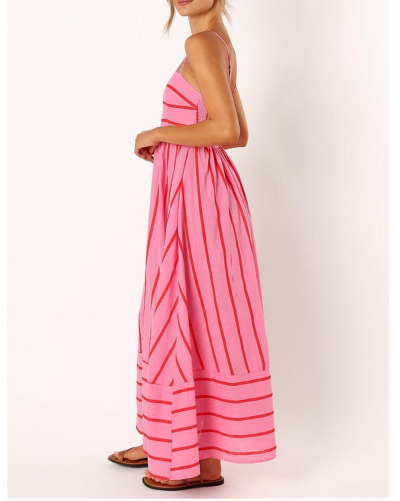 Naomi Gilet Femme Maxi – Imprimé Rayures Colorées, Coupe Fluide & Style Estival
