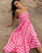 Naomi Gilet Femme Maxi – Imprimé Rayures Colorées, Coupe Fluide & Style Estival