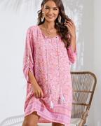 Elena Robe d'été pour femme – Robe bohème avec col en V, manches 3/4 et imprimé floral