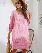Elena Robe d'été pour femme – Robe bohème avec col en V, manches 3/4 et imprimé floral