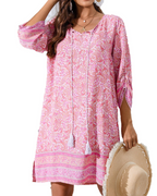 Elena Robe d'été pour femme – Robe bohème avec col en V, manches 3/4 et imprimé floral